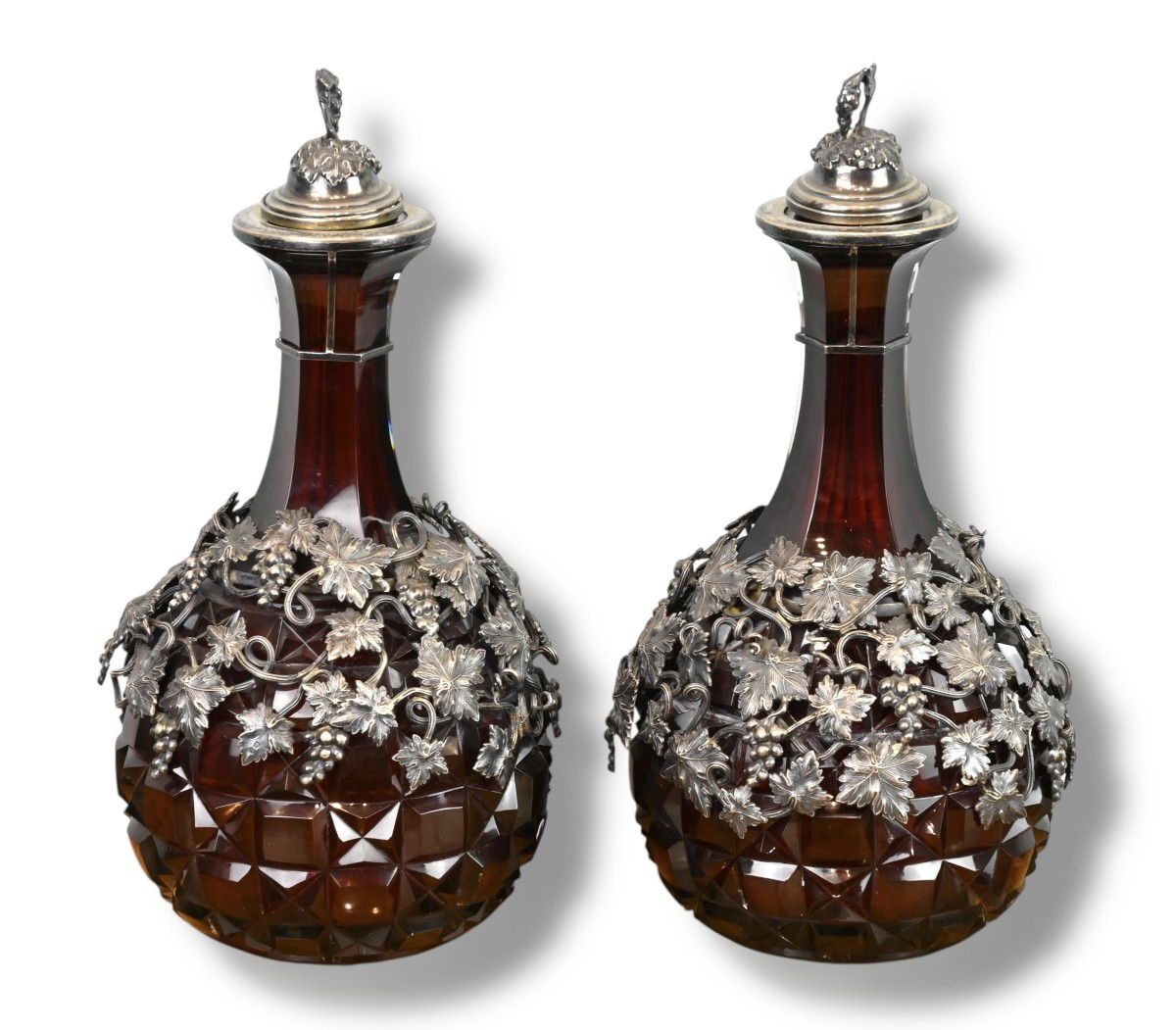 Coppia Di Brocche in Cristallo Con Decorazioni in Argento - Inghilterra Fine XIX Secolo